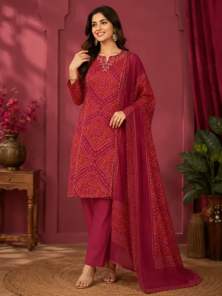 [CP44] Royal Bandhani Cotton Suit (44)