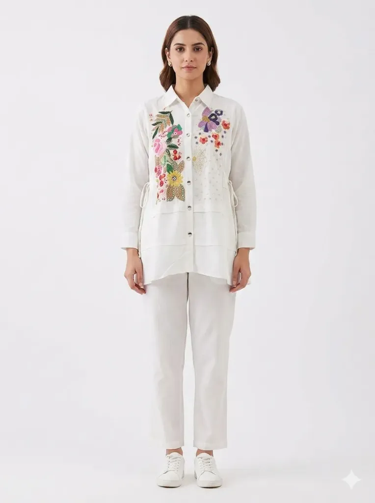 White Floral Embroidered Co-ord Set