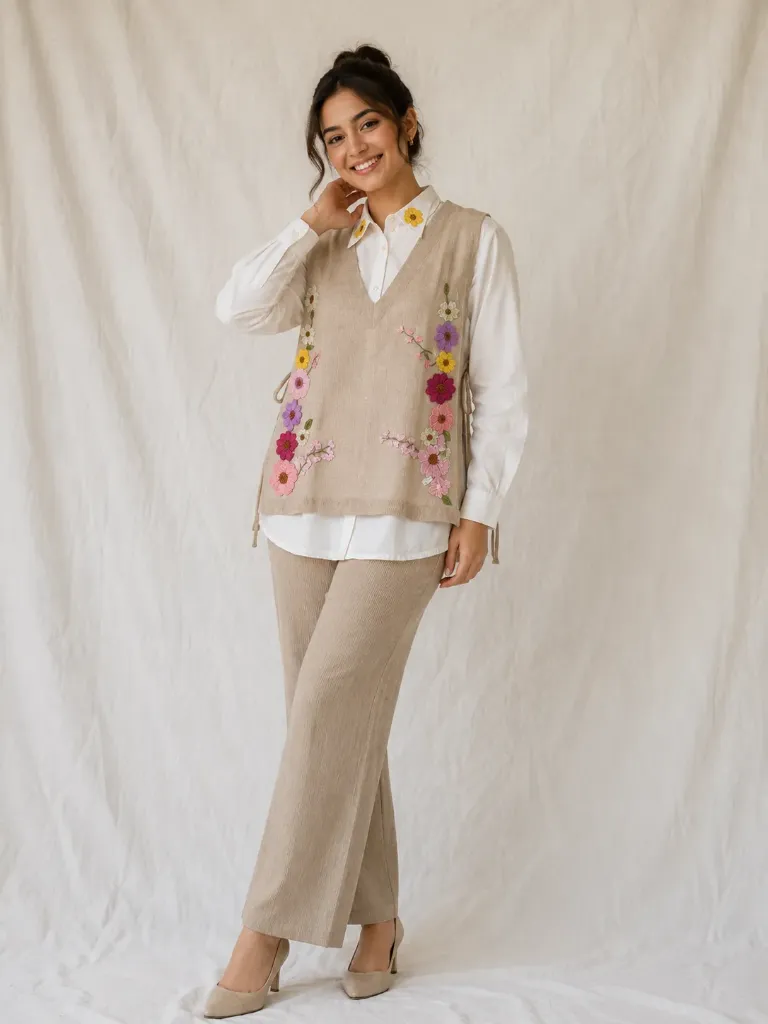 Soft Beige Floral Ensemble