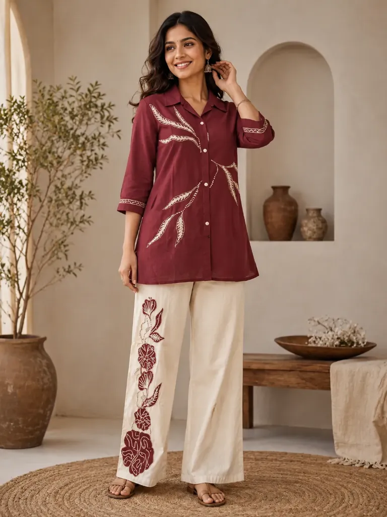 [RW44] Maroon Floral Cotton Coord Set