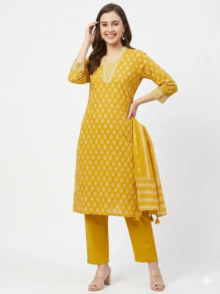 [Y42] Yellow Bandhani Print Suit Set