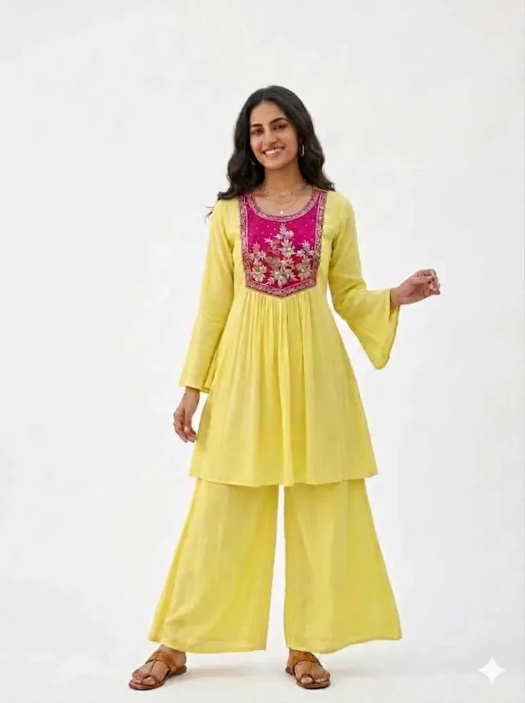 [E01] Yellow Ethnic Motifs Cord Set (42)