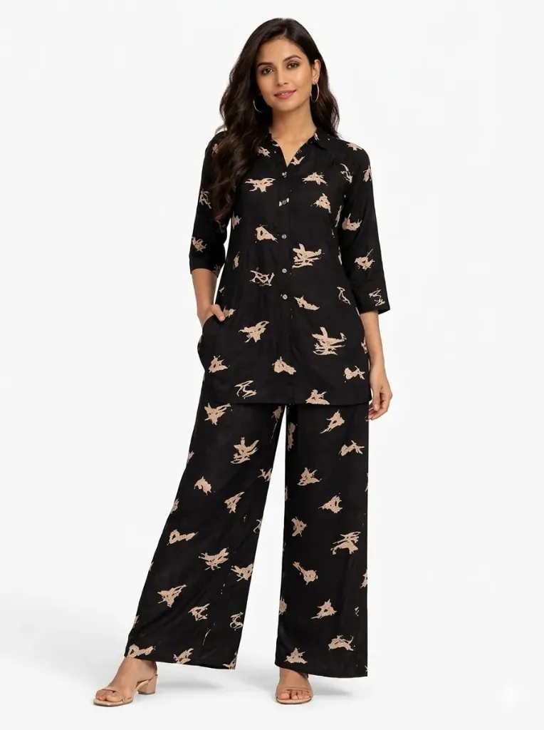 Black Rayon Lounge Wear Set