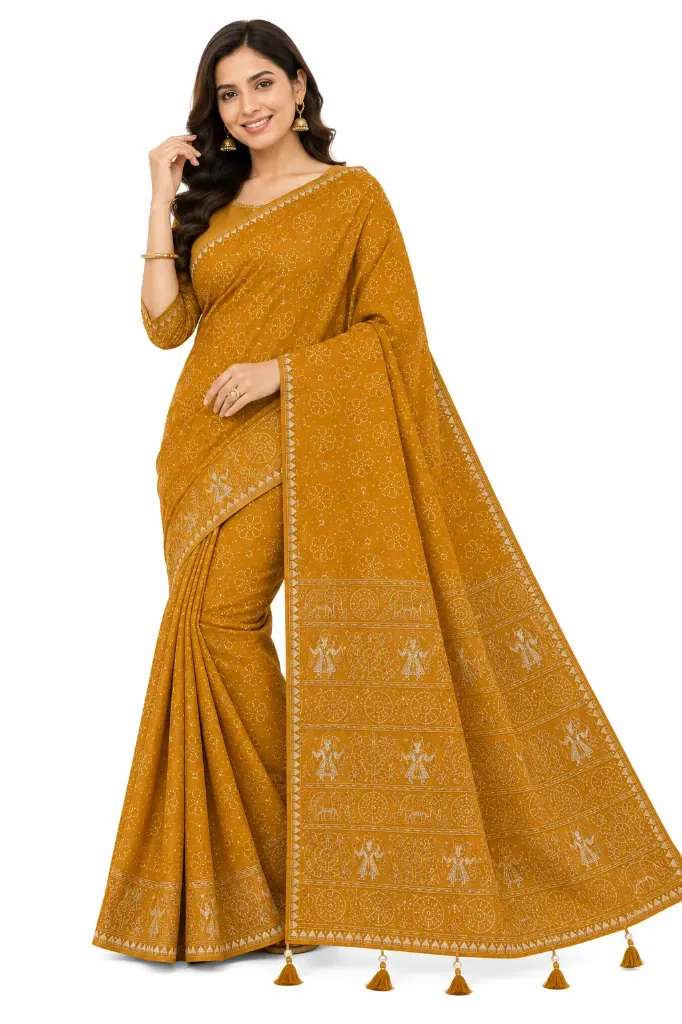 Mustard Heritage Crepe Silk Saree