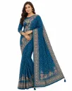 Floral Elegance Blue Saree
